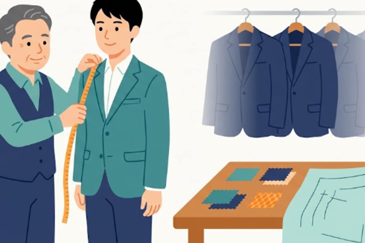 仕立て屋が採寸する場面の挿絵